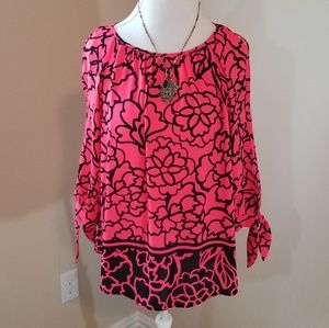 Pink floral Large cut out shoulder blouse